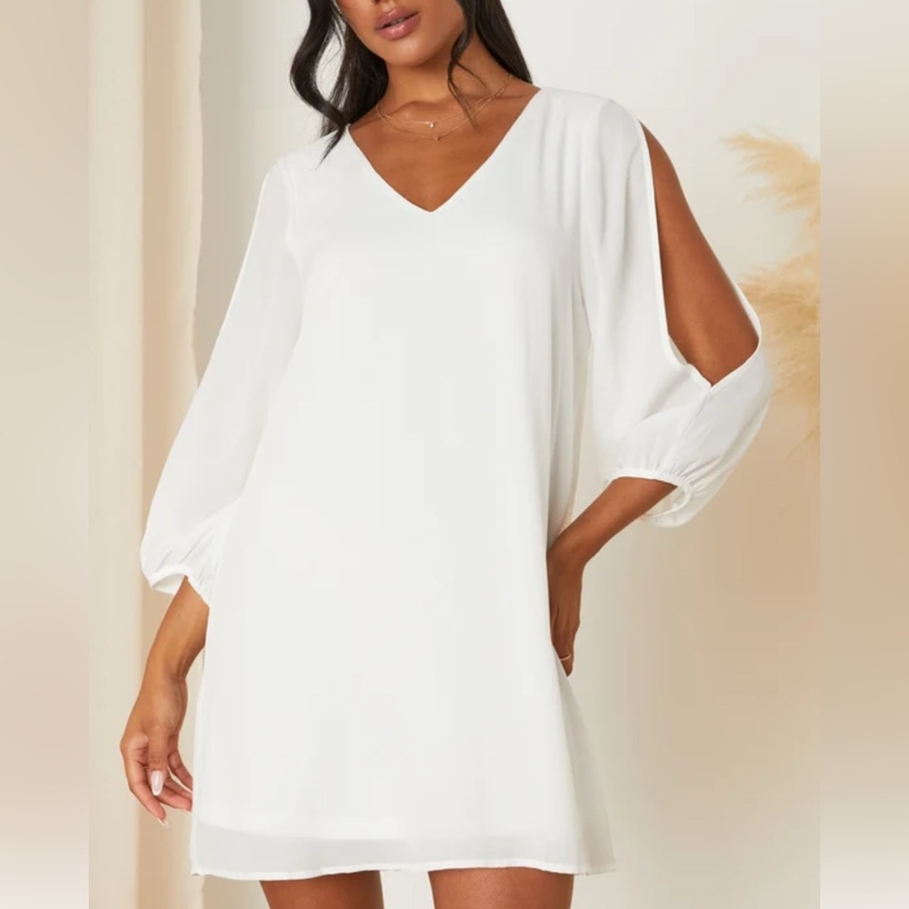 💚5/$25 Lulu's Shifting Dears Ivory Long Sleeve Dress Sz XS